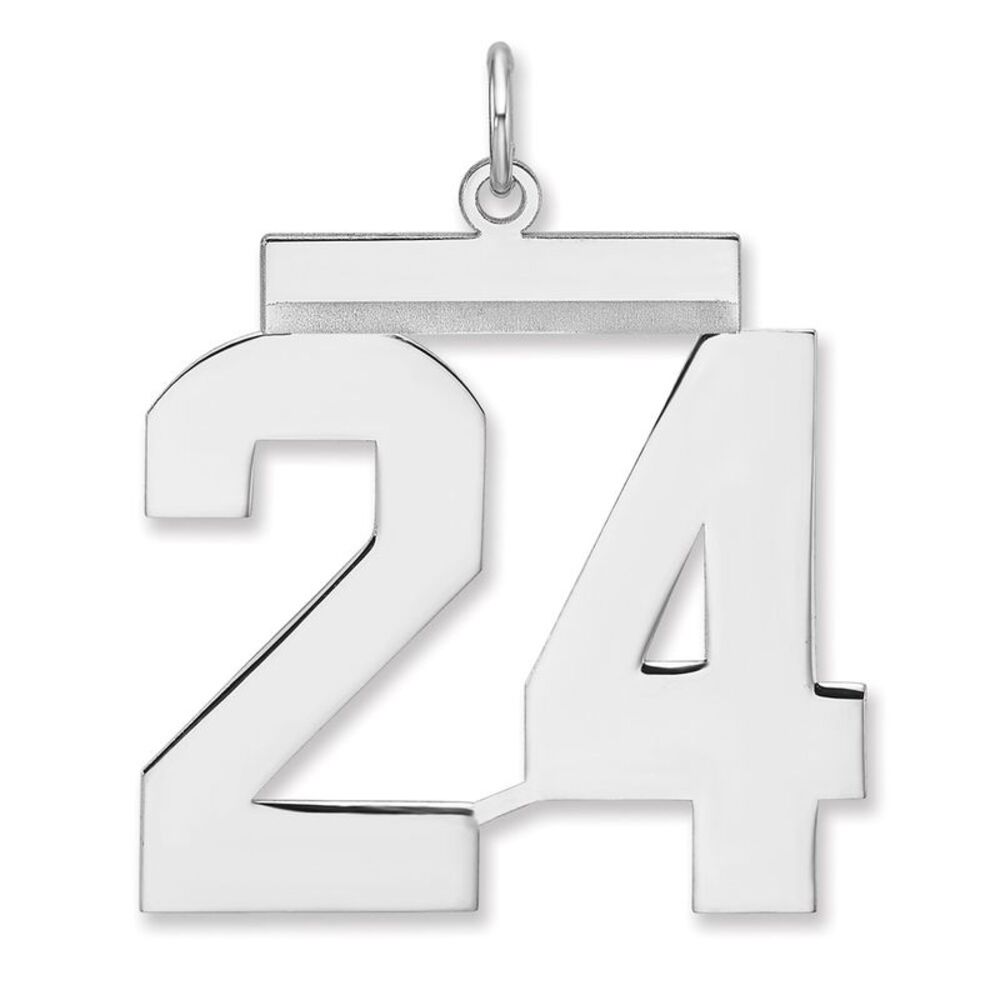 Sterling Silver, Athletic Collection, XL Polished Number 24 Pendant